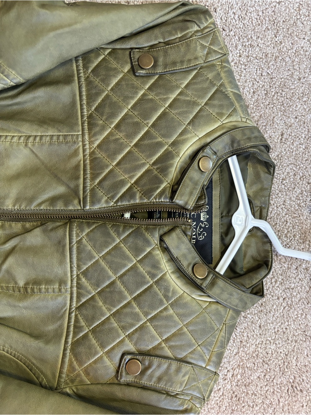 blanc noir Olive Quilted Faux Leather Moto Jacket - Picture 6 of 12